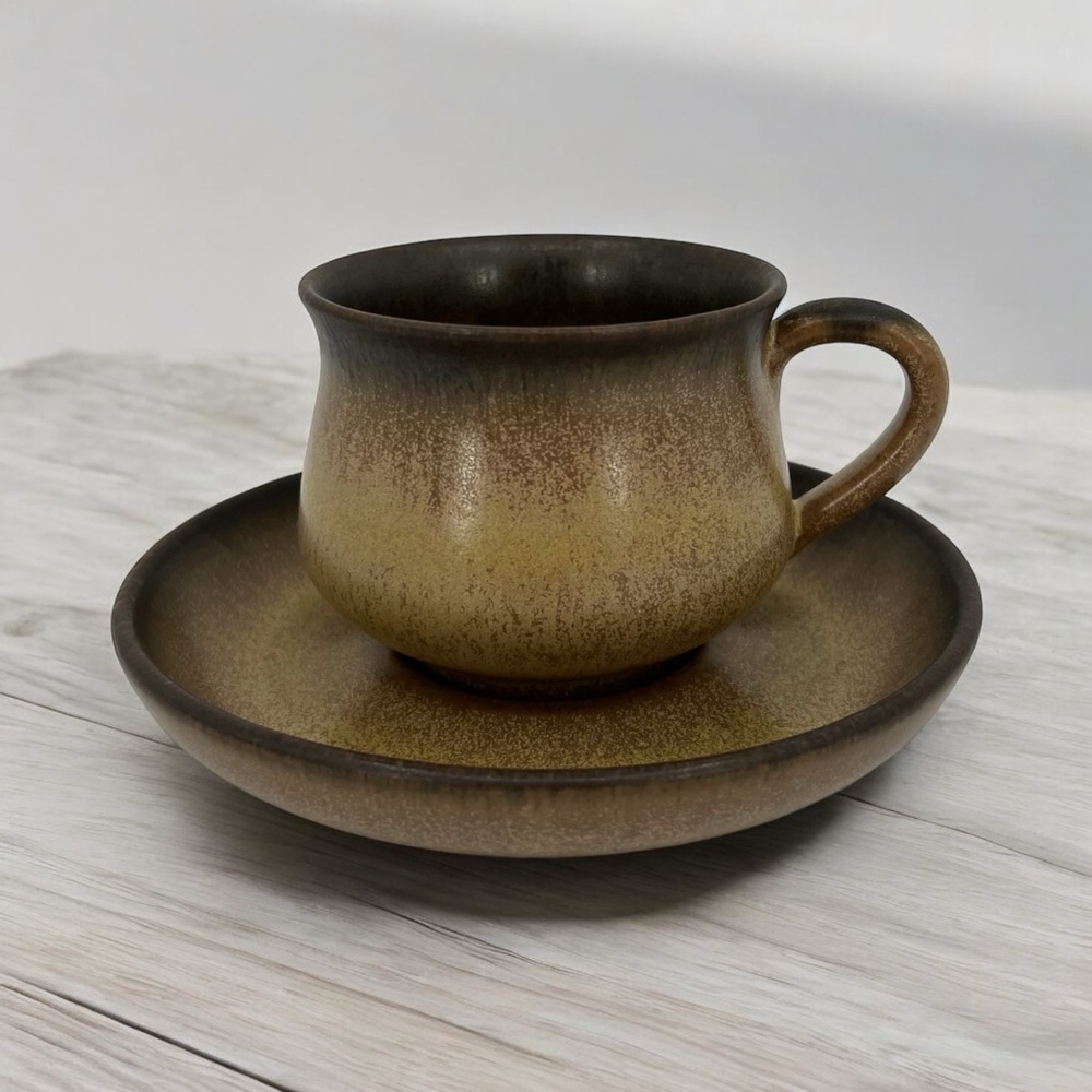 Vintage Denby Langley Stonewear Teacup Mug and Saucer Set Romany Brown Excellent
